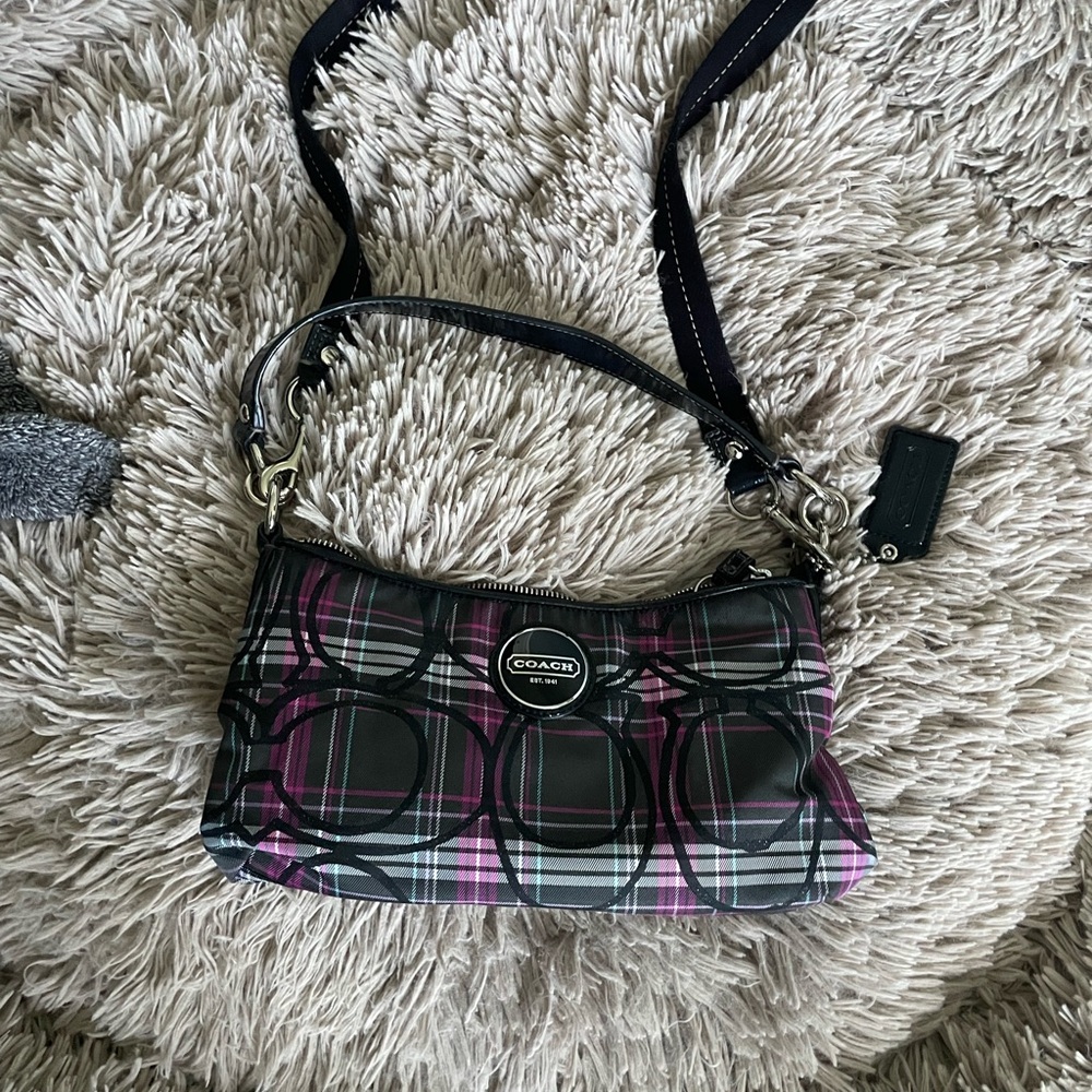 Coach Plaid Shoulder Bag - Black and Pink